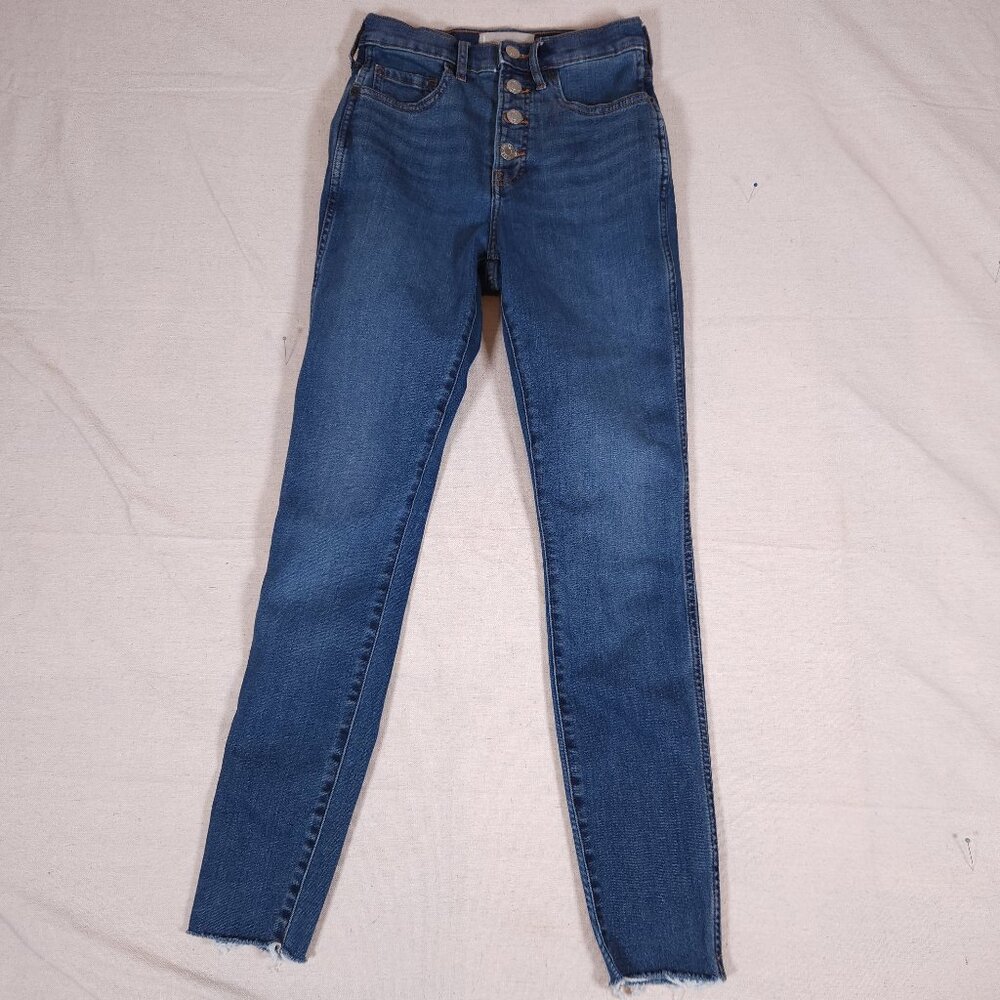 Everlane Vintage Skinny Jeans Womens 25 Regular Blue Button Fly Raw Hem Minimali
